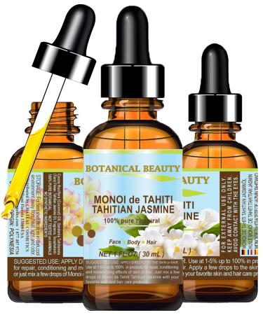 Botanical Beauty MONOI de TAHITI TAHITIAN JASMINE OIL Natural PURE BOTANICALS. 1 Fl.oz.- 30 ml. For Skin Hair and Nail Care.