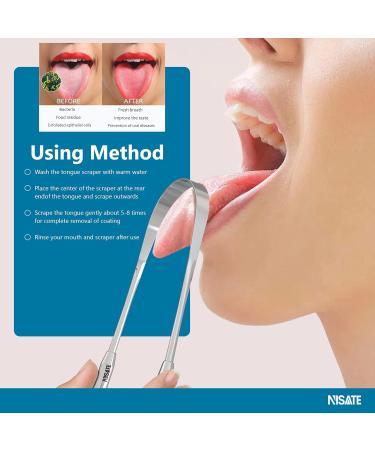 Nisate Tongue Scrapers - 100% Stainless Steel Oral Health Tool | Prevent Bad Breath | Set of 3 Hollow Shaped Metal Tongue Cleaners with Blunt Edges - Buy Online on GoSupps.com