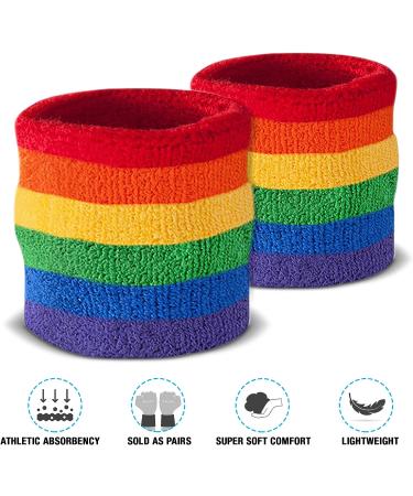 Suddora Striped Wrist Sweatbands - Rainbow Athletic Cotton Terry Cloth Wristbands (Pair) - Buy Online on GoSupps.com