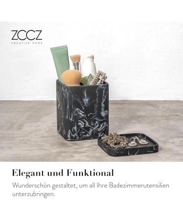 ZCCZ Bathroom Accessory - Elegant Toothbrush Holder in Black Marble Look | Square Tooth Cleaning Cup for Electric Toothbrushes & Cosmetics - Buy Online on GoSupps.com