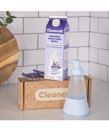 Periwinkle Cleancult Foaming Hand Soap & Hand Sanitizer Dispenser - Refillable 12oz Glass Container with Non-Slip Grip and Matte Frosted Finish - Buy Online on GoSupps.com