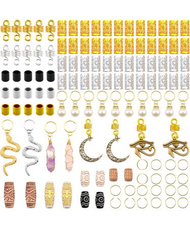 Messen 121Pcs Dreadlocks Jewelry Crystal Loc Adornment Set - Hair Accessories with Wood Beads, Hair Cuffs, Rings, and Pendants for Braids - Gold Finish - Buy Online on GoSupps.com