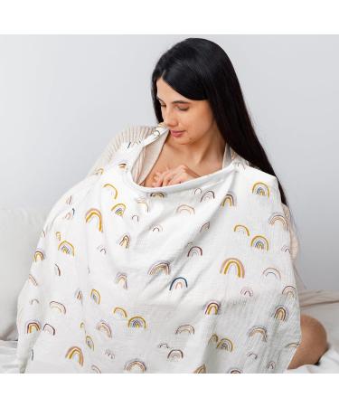 GroBro7 Baby Nursing Cover - Adjustable Cotton Poncho for Breastfeeding Breathable Outdoor Essential in Rainbow White - Buy Online on GoSupps.com