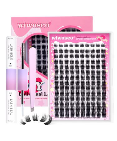 Cluster Lashes Kit Individual Lash Extension Kit with Lash Bond and Seal Lash Glue 9-16MM Natural Eyelash Extension Kit Individual Lashes Kit D Curl Cluster Lashes D-cluster lashes kit 8-16MM