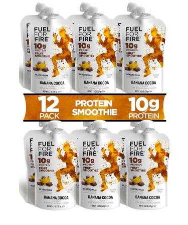 Fuel For Fire - Banana Cocoa (12 Pack) Fruit & Protein Smoothie Squeeze Pouch | Perfect for Workouts, Kids, Snacking - Gluten Free, Soy Free, Kosher (4.5 ounce pouches) 4.5 Ounce (Pack of 12)