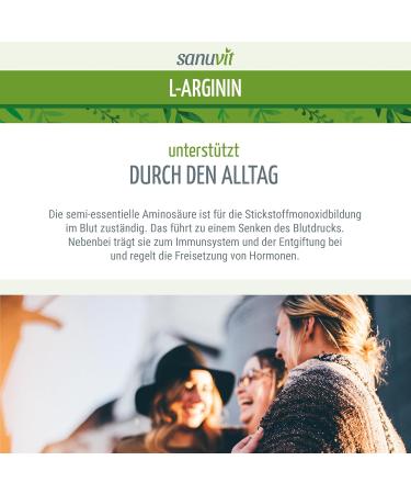 Sanuvit L-Arginine 800 mg Capsules | 180 Vegan Capsules | High Dose Amino Acid | High Bioavailability | Made in Austria - Shop Internationally! - Buy Online on GoSupps.com