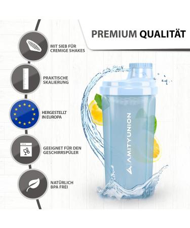 Protein Shaker 'Heaven' 500ml - Leak-Proof BPA Free with Sieve & Scale - Perfect for Creamy Whey Protein Isolates & BCAA - Sky Blue Fitness Mixer - Buy Online on GoSupps.com