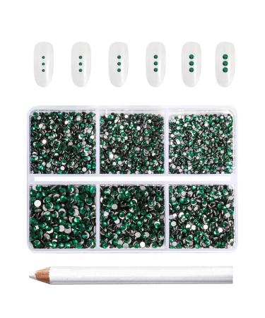 Beadsland 7200PCs flatback rhinestones clear rhinestones nail gemstones round crystal rhinestones for handicrafts mixed 6 sizes with wax pencil kit ss3-SS10 emerald green emerald