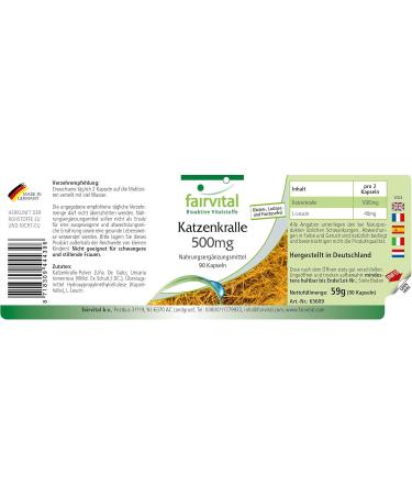 Cat's Claw 500mg - 90 capsules - Cat's Claw 500mg - U a de Gato (Uncaria tomentosa) - HIGHLY DOSED & Vegan - Liana from Peru - Buy Online on GoSupps.com