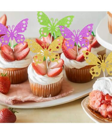 Butterfly Glitter Cupcake Toppers Food Picks Butterfly Baby Shower Birthday Cake Decor Butterfly Theme Bridal Shower Party Decorations Set of 24 - Buy Online on GoSupps.com