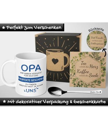 Unique Grandma & Grandpa Gift Set with Spoons | Ceramic Cups & Spoons | Perfect Christmas Gifts | 330ml Red & Blue Set - Buy Online on GoSupps.com