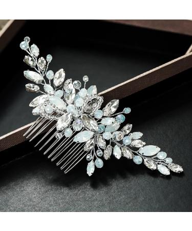 Yean Silver Rhinestone Opal Crystal Wedding Hair Comb - Bridal Hair Clip for Brides & Bridesmaids - Buy Online on GoSupps.com