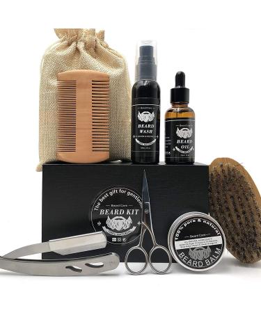 Houson beard care set gift set for men with 30ml of beard oil 60ml beard shampoo 30g beard balm balm beard brush beard comb razor beard kit for suitable beginners and professional