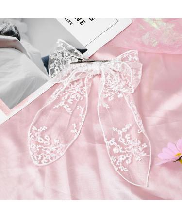 White Lace Hair Bow Clips for Women Cute Tulle Bow Barrettes Women Ribbon Bows Hair Accessories for Girls Toddlers Teens Kids - Buy Online on GoSupps.com