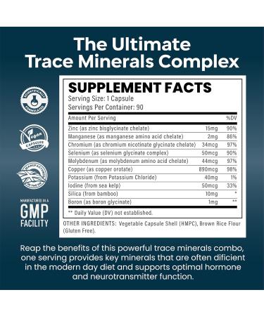 Ultra Premium Trace Minerals Complex - 90 Multimineral Tablets with Zinc, Iodine, Selenium, Boron, Potassium, Copper - Top UK Minerals Supplement - Buy Online on GoSupps.com