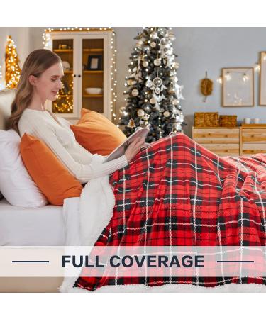 Plaid Sherpa Throw Blanket | Cozy Flannel Fleece | Christmas Blanket 50 x 60 | Dark Red - Buy Online on GoSupps.com