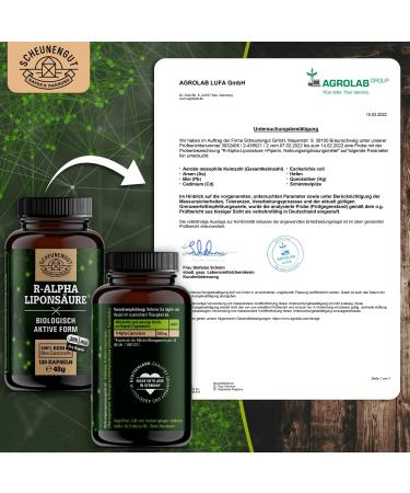 Alpha Lipoic Acid 300mg - Vegan 120 Capsules | Certified Lab Tested | Optimal Bioavailability | Scheunengut  - Buy Online on GoSupps.com