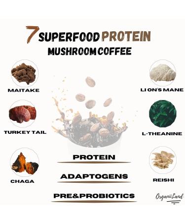 Protein Mushroom Coffee by OrganiiLand | Ground Coffee with Collagen Lion's Mane Chaga Turkey Tail Reishi Maitake L-Theanine | Focus Energy Immunity and Digestion | 30 Servings - Buy Online on GoSupps.com
