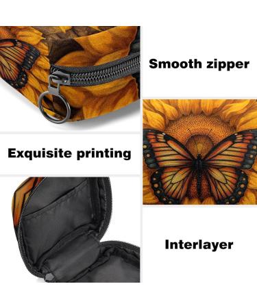 Eco-Friendly Menstruation Pad Bag with Zipper - Blooming Sunflower Butterfly Design for Women & Girls | Stylish Tampon & Napkin Storage - Buy Online on GoSupps.com