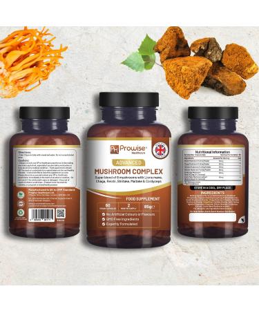 Prowise Advanced Mushroom Complex | Super Blend of 6 Mushroom with Lions Mane, Chaga, Cordyceps, Shiitake, Reishi, and Maitake | 60 Vegan Capsules | High Strength Formula | Made in UK - Buy Online on GoSupps.com