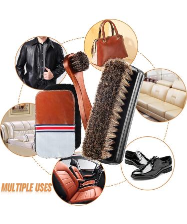 Horsehair Shoe Shine Brush Kit with Dauber Applicators - Leather Care Brushes and Suede Cleaner Set with Microfiber Gloves (4 Pcs Style D) - Buy Online on GoSupps.com