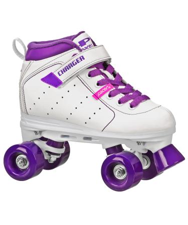 Pacer Charger Childrens Indoor/Outdoor Quad Roller Skates White/Purple Kids 13J