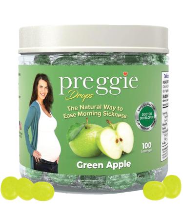 Preggie Pop Drops Pregnancy Nausea Relief Morning Sickness Candy with Essential Oils for Pregnant Women Green Apple 100 Count Green Apple 100 Count