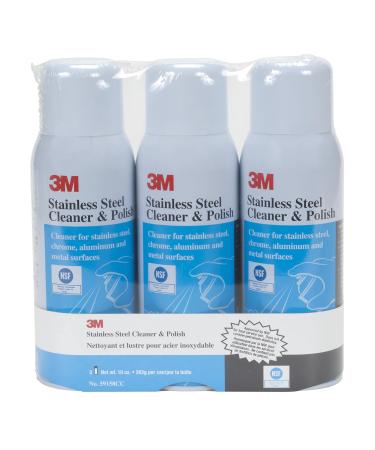 3M Stainless Steel Cleaner and Polish 10 oz. Cans 3 Pack Foam Chrome Laminated Plastic Aluminum Appliances Fridge Exhaust Range Hood Dishwasher Sink