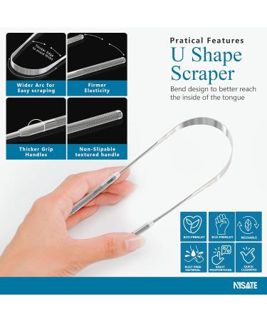 Nisate Tongue Scrapers - 100% Stainless Steel Oral Health Tool | Prevent Bad Breath | Set of 3 Hollow Shaped Metal Tongue Cleaners with Blunt Edges - Buy Online on GoSupps.com