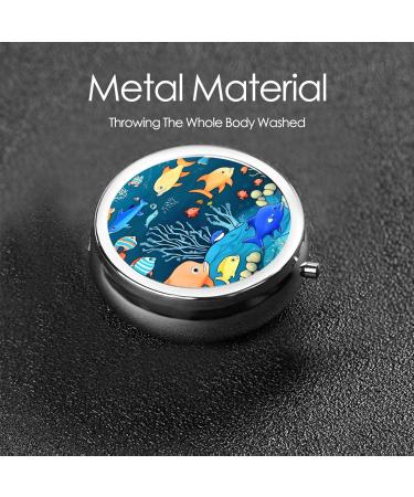 Blue Underwater World Fish Round Pill Box - 3 Compartment Portable Travel Organizer for Purse & Pocket - Buy Online on GoSupps.com