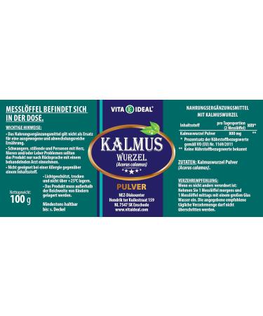 Vita Ideal Kalmus Root Powder 100g - Acorus Calamus - Pure Sweet Sedge for Daily Use - Includes Measuring Spoon - Shop Internationally - Buy Online on GoSupps.com