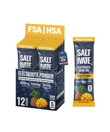 Mango Pineapple Electrolytes | HSA FSA | 800mg Sodium | Stevia-Sweetened & Sugar Free Electrolyte Powder | Hydration for Sweat Revocery Fasting POTS | Makes 32 Fl Oz (Pack of 12) Mango Pineapple 0.18 Ounce (Pack of 12)