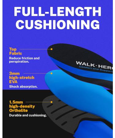 WalkHero Plantar Fasciitis Insoles - Ultimate Arch Support Inserts for Flat Feet | Shock Absorbing Cushions | Men s 9-9.5 & Women s 11-11.5 in Navy Blue - Buy Online on GoSupps.com