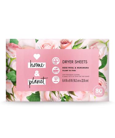 Love Home and Planet Dryer Sheets, Rose Petal & Murumuru, 80 count