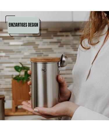 KC Kitchen & Co. Coffee Jar with Spoon for 250 g Coffee Beans (Silver) - Buy Online on GoSupps.com
