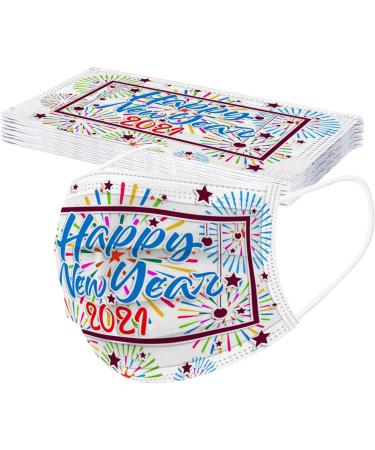ZQP BEUU 50PCS 2021 Happy New Year Adults Disposable Face Macks Adults Christmas 3Ply Face Macks Cute Print Breathable Face Balaclava - Buy Online on GoSupps.com