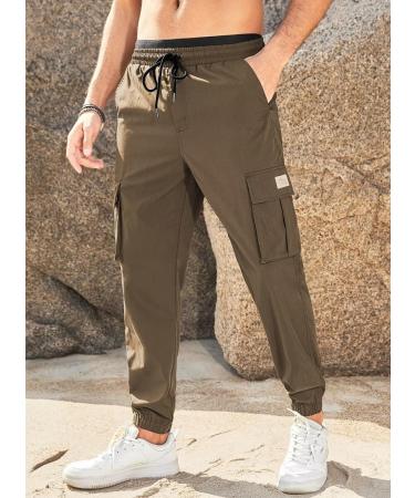 Elegancity Men's Cargo Trousers - Casual Jogger Work Pants with Drawstring Waist and Pockets (38-46) in A-brown - Buy Online on GoSupps.com