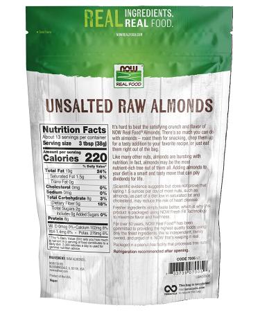 Now Foods Almonds Raw Unsalted USA Grown 16oz - Protein Source - 1lb Pack - Buy Online on GoSupps.com