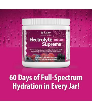 Jigsaw Health Electrolyte Supreme | Broad Spectrum of Electrolytes + Trace Minerals | Berry-Licious Flavor | 60 Servings (Jar) Jar Berry-Licious 60 Servings (Pack of 1) - Buy Online on GoSupps.com