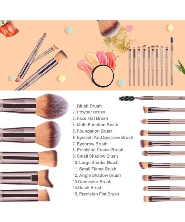 HEYMKGO Makeup Brushes 15 Pcs Make Up Brushes Set Professional Champagne Gold Makeup Brush Pack Foundation Blending Powder Blush Concealers Eyeshadow Eyeliner Make-up Brush Kits with Cosmetics Bag - Buy Online on GoSupps.com