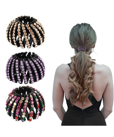 Sacjkkt 3 pieces of bird nest hairpin Lazy Birds Nest Plate Hairpin crystal horses extirable ponytail holder clip bird-shaped hair clip 3 colors - Buy Online on GoSupps.com
