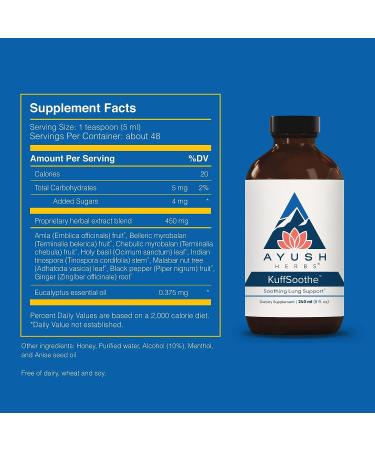 Ayush Herbs Kuffsoothe - All-Natural Ayurvedic Throat & Bronchial Wellness Syrup - 8 fl oz - Buy Online on GoSupps.com