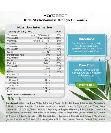 Multivitamin Gummies Kids with Omega 3 6 9 120 Vegetarian Gummies Complex for Children with Vitamin A B12 C D and Zinc from Horbaach - Buy Online on GoSupps.com