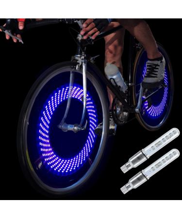 DAWAY A08 Bike Tire Valve Stem Light - LED Waterproof Bicycle Wheel Lights Neon Flashing Lamp Glow in The Dark Cool Safe Accessories, 1 Pack/ 2 Pack Blue, 2-Wheels