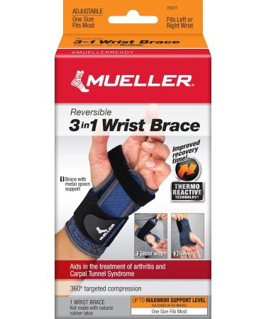 MUELLER Sports Medicine Reversible 3-in-1 Wrist Brace with Splint - Unisex Adjustable Size Black/Blue | International Shipping Available - Buy Online on GoSupps.com