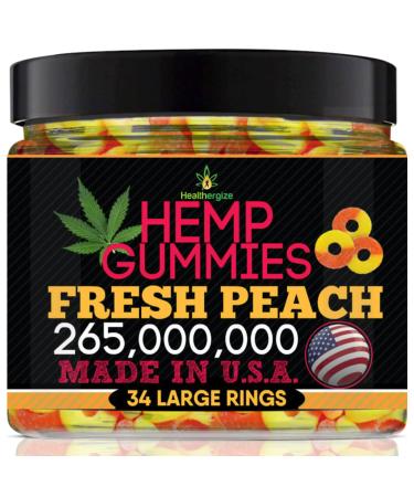 Premium Hemp Gummies-Fresh Peach Rings Gummy-Natural Hemp Oil Infused-Full Tasty Flavor-Best for Peace and Relaxation-Great Party Candy-Made in USA BREEZY PEACH