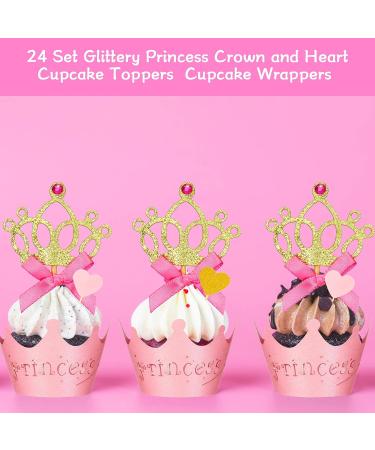 72 Pieces Glittery Princess Cupcake Toppers Crown Cupcake Wrapper Holder Pink Gold Crown Tiara Cupcake Pick Glitter Heart Cupcake Topper Baby Shower Cupcake Decoration for Birthday Wedding Party Decor - Buy Online on GoSupps.com