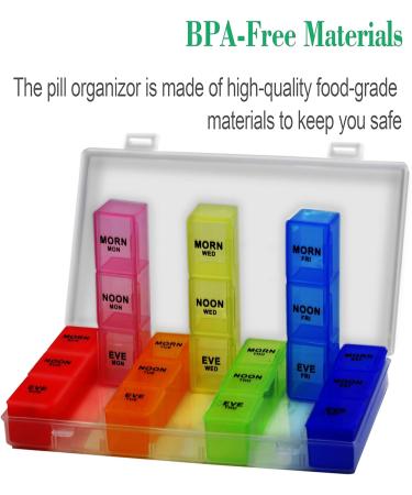 Rainbow Weekly Pill Organizer | 7-Day AM/PM Snap Lids | Detachable Compartments for Vitamins & Larger Pills - Buy Online on GoSupps.com