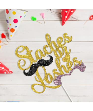 Tenhaisi Staches or Lashes Cake Topper - Gender Reveal Party Decoration Supplies - Boy or Girl/He or She Baby Shower Cake Decor - Gold Glitter Cake Topper - Buy Online on GoSupps.com