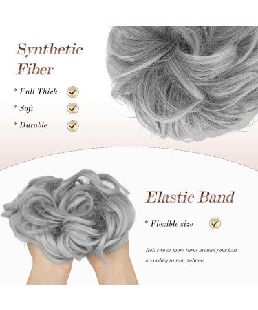 Fine Hair Parts with Rubber Band | Dutt Hair Tie & Curly Hair Extensions for Women | Black Mix Gray Tips - 38g - Buy Online on GoSupps.com